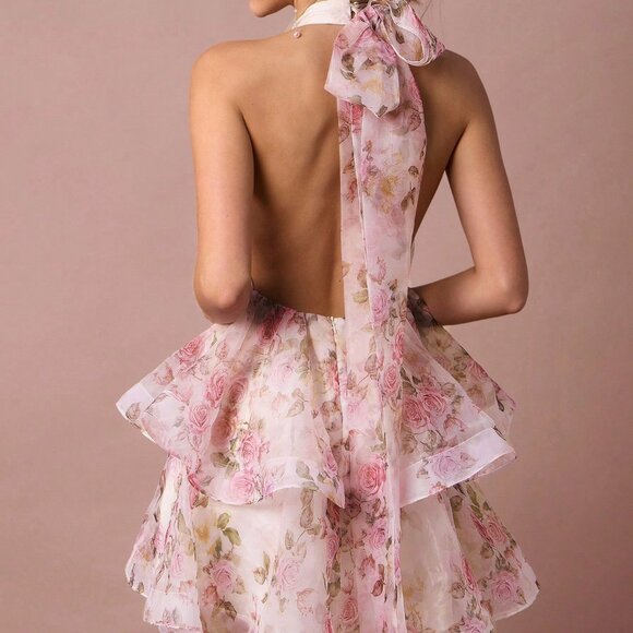 White Boho Women's Romantic Rose Print Dress - Picture 2 of 7